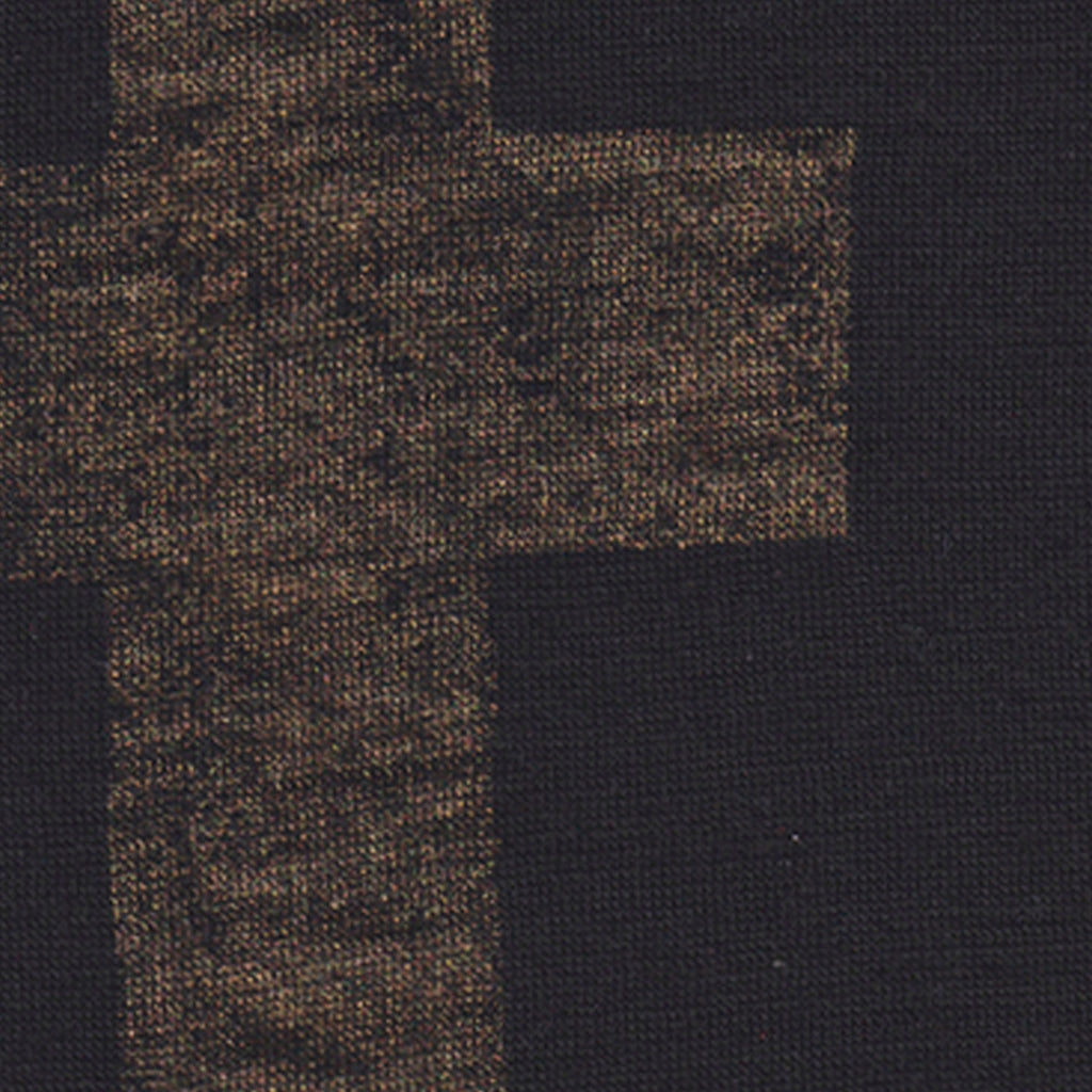 Women’s black winter fine merinp wool fingerless mittens, in a gold grunge style cross print, perfect for cold weather. Dunedin made evening arm warmers.