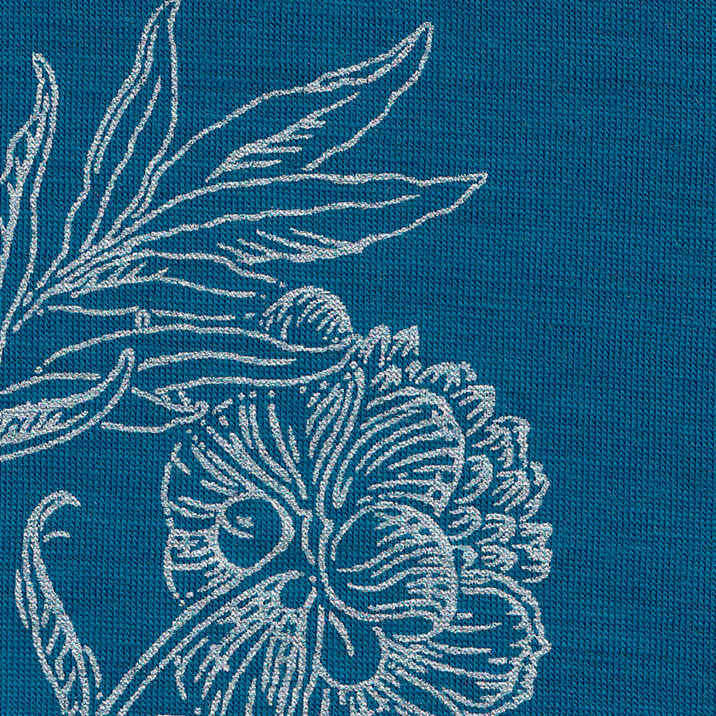 Teal peony printed merino fingerless gloves