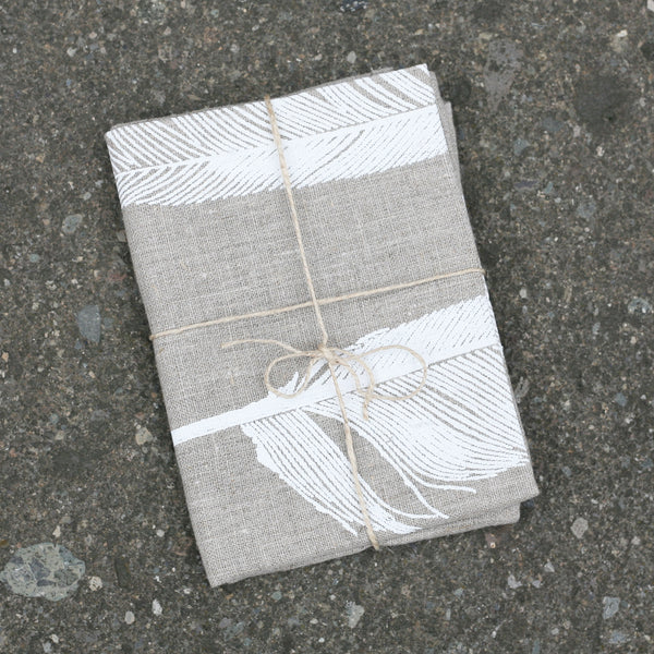 Feather natural linen tea towel