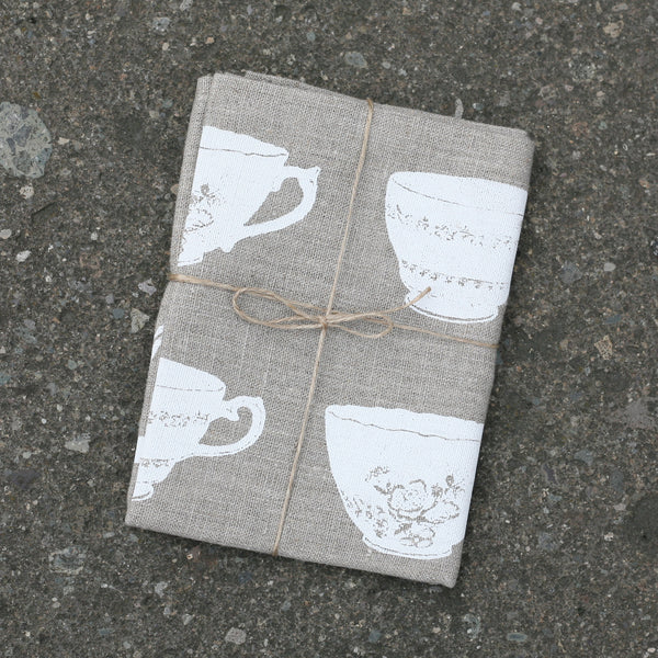 Tea cup natural linen tea towel