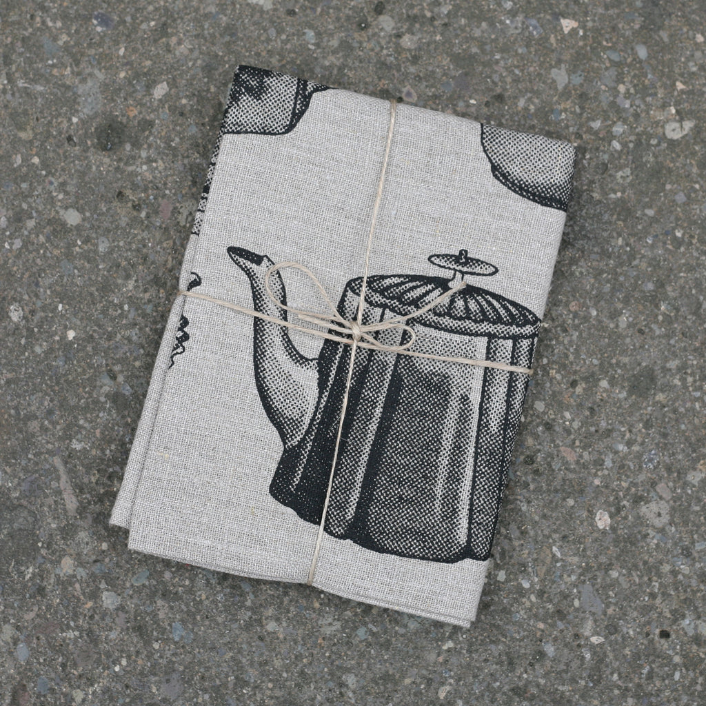 Black teapot linen tea towel