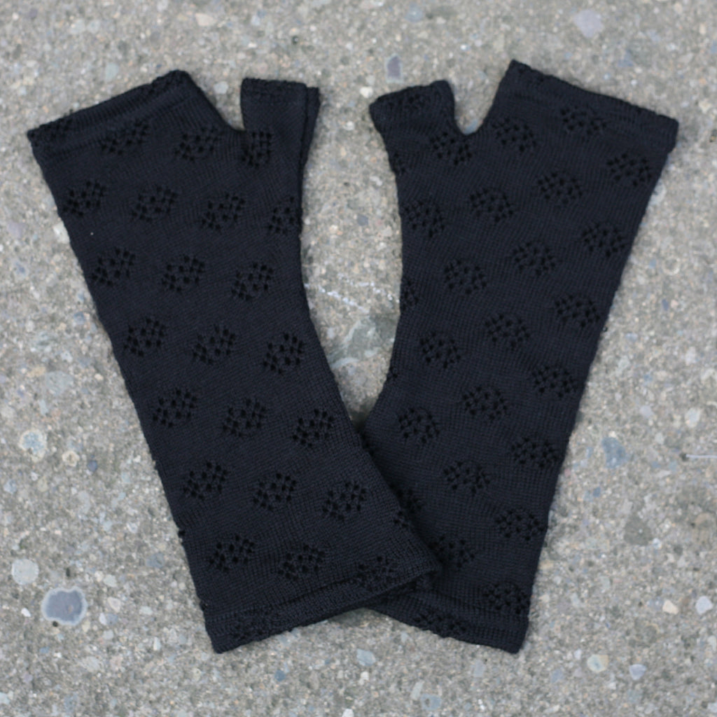 Black holes knit merino fingerless gloves