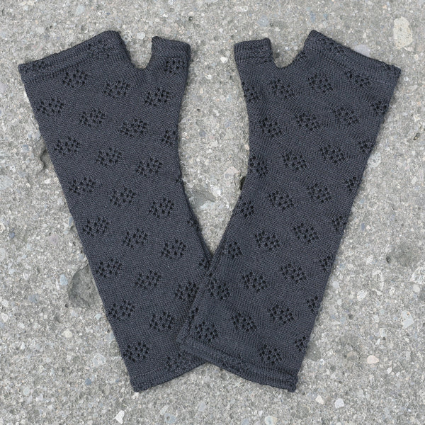 Charcoal lacy knit merino fingerless gloves